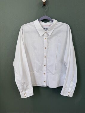 Karl Lagerfeld White Cotton Shirt with Gold-Tone Buttons Sz XL